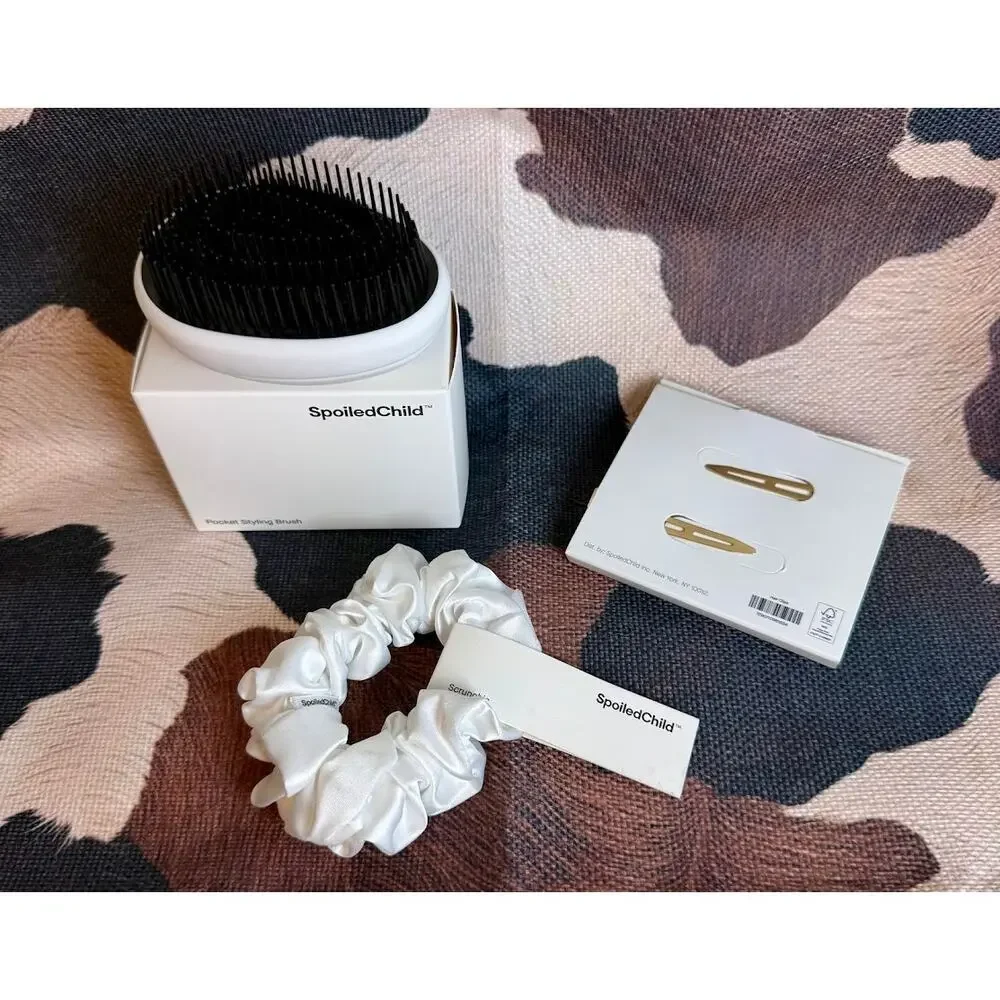 Spoiled Child Hair Accessories Lot of 3 - Scrunchie, Hair Clips, Pocket Brush
